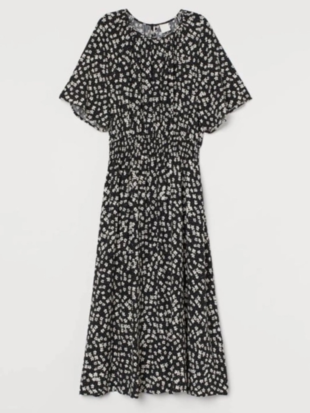 H&M Black Midi Dress with White Floral Ditsy Print